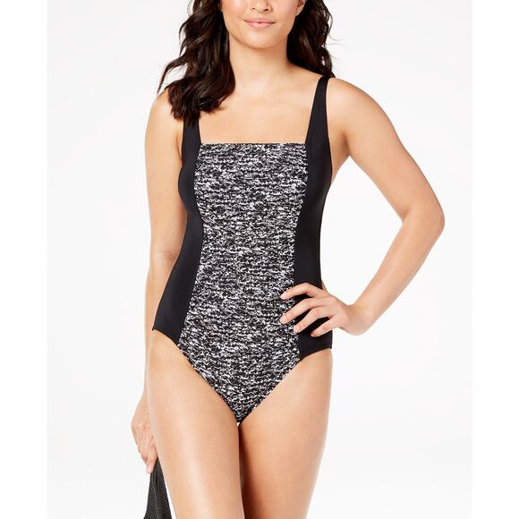 Calvin Klein Other - Calvin Klein Square Neck Ruched One Piece Swimsuit Black Size 4 New